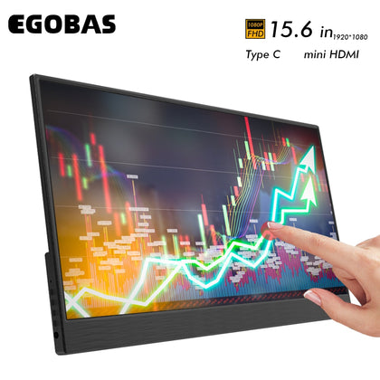 EGOBAS Portable Monitor 15.6 Touch Screen 1080P LCD Ultrathin External Secondary Display for PC Mac Laptop Phone Switch Xbox PS4