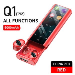 QCR Q1 Wireless Bluetooth Earphone Earbuds Multi-function MP3 Player Earbuds IPX7 Waterproof 9D TWS Earphone 6000mAh Power Bank