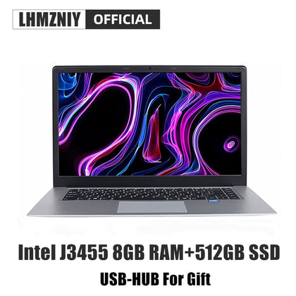 LHMZNIY RX-1 15.6 inch Student Laptop 8GB RAM 256GB512GB SSD Notebook intel J3455 Quad Core Ultrabook With Webcam Bluetooth WiFi